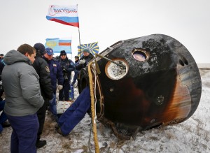 Mit dieser Raumkapsel landeten die drei Astronauten in Kasachstan. (Bild: AFP)