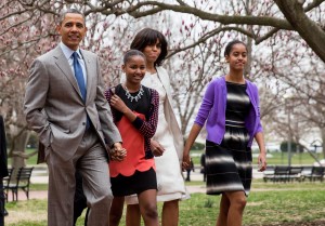 Barack Obama, Tochter Sasha, Ehefrau Michelle Obama und Tochter Malia 